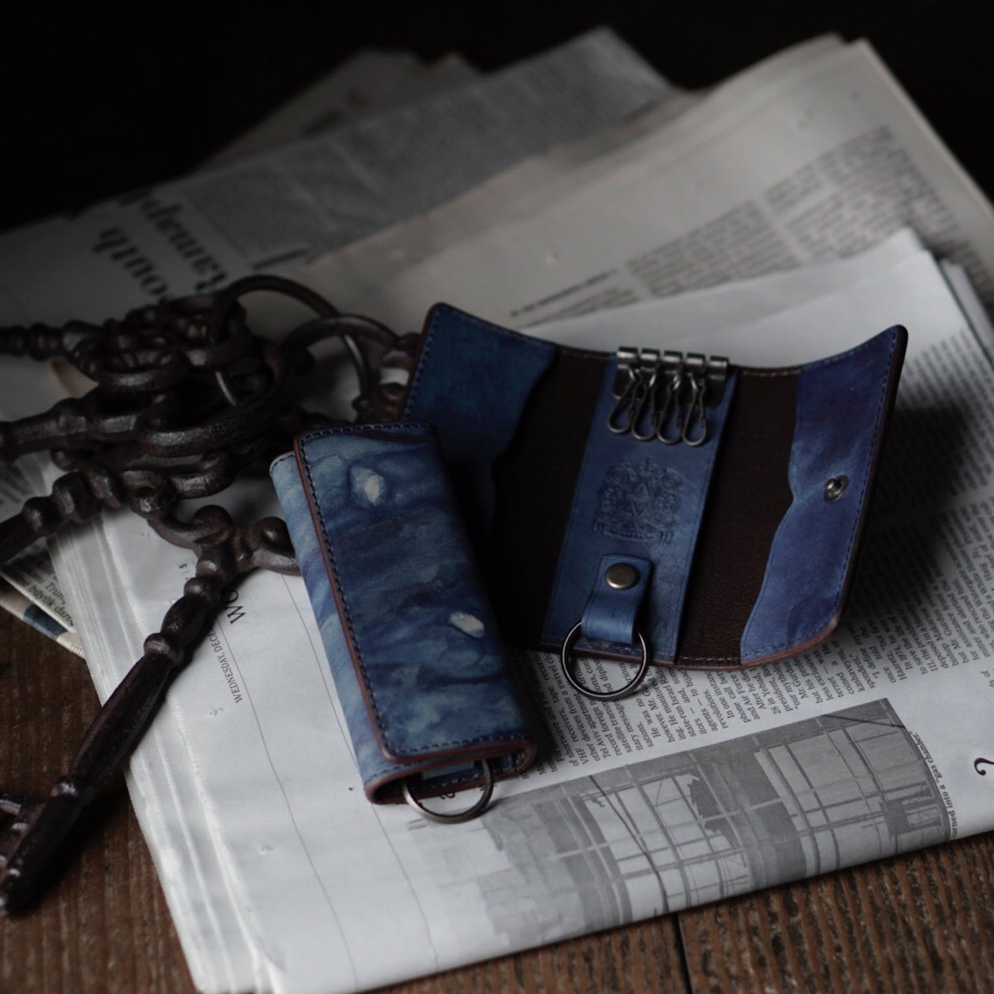 藍染レザーのキーケース