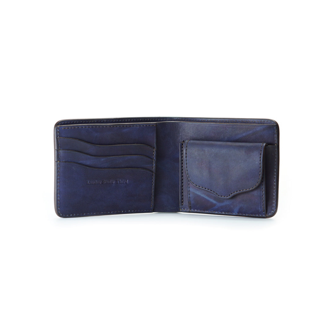 全パーツ藍染レザーを使用した二つ折り財布